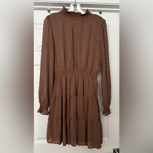 Sweet Wanderer Textured Brown Long Sleeve Dress